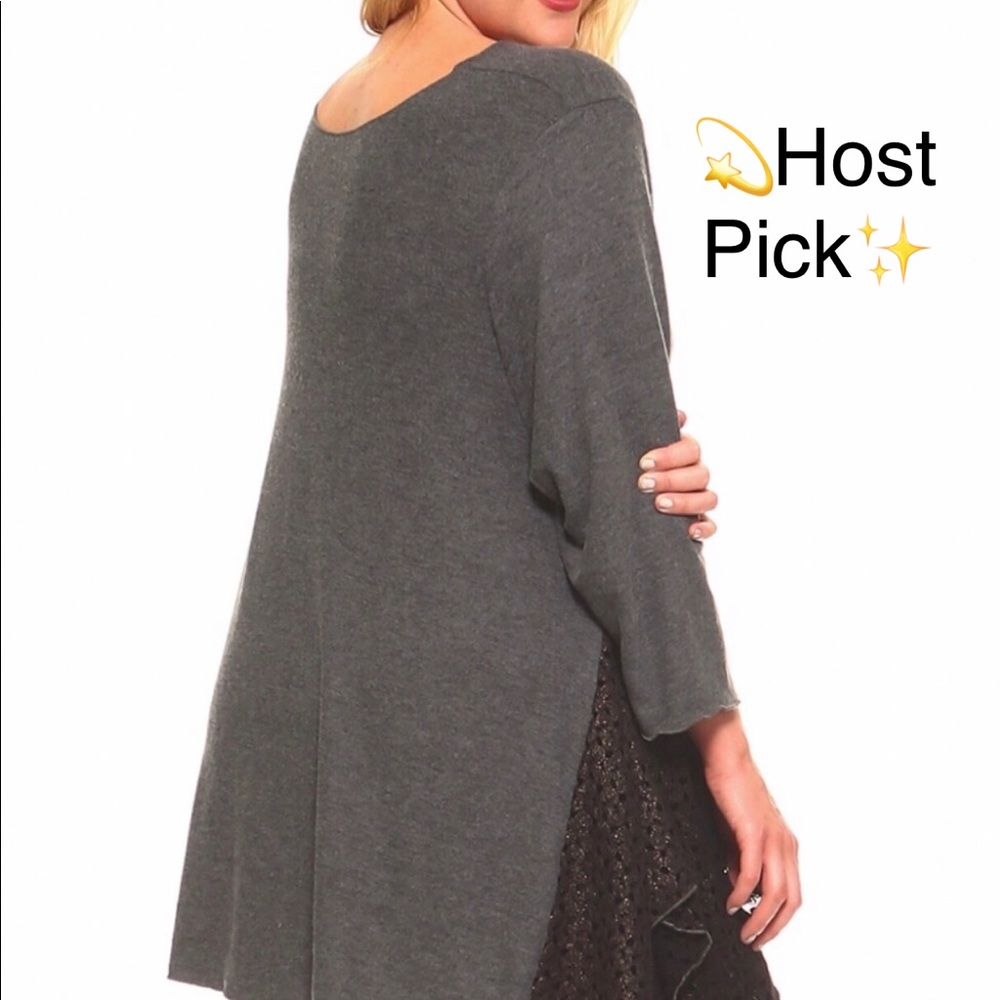 Plus Size - Soft Charcoal Tunic with Lace.